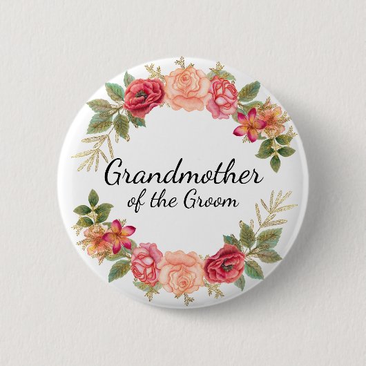 Oma Bruidegom Roze Rode Bloemenkrans Knop Ronde Button 5,7 Cm (Voorkant)