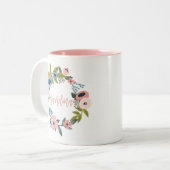 Oma Brush Script Typografische Bloemenkrans Tweekleurige Koffiemok (Voorkant links)