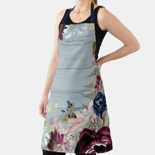 Oma Burgundy Floral Pink Peony Dusty Blue Wood Schort (Insitu)