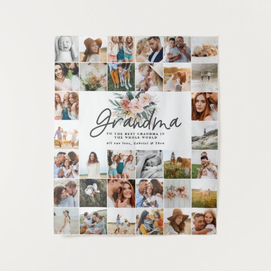 Oma cadeau multi foto mooie bloemstuk  wandkleed (Voorkant)