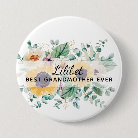 OMA-cadeaus - Gepersonaliseerd zonnebloemthema Ronde Button 7,6 Cm (Voorkant)
