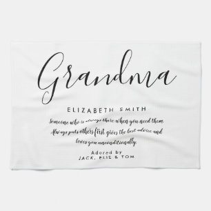 Oma Citaat Elegante Script Zwart en Wit Theedoek