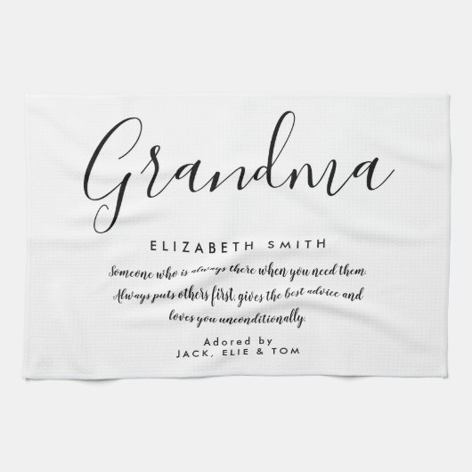 Oma Citaat Elegante Script Zwart en Wit Theedoek (Horizontaal)