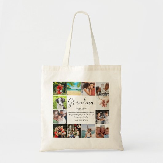 Oma citaat modern script 12 foto collage tote bag (Voorkant)