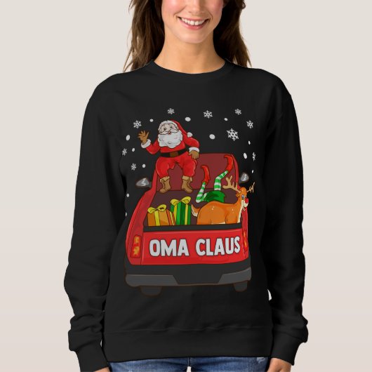 Oma Claus Red Truck Santa Reindeer Elf Kerstmis Trui (Voorkant)