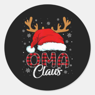 Oma Claus Santa Hat Rendier Red Plaid Matching Fa Ronde Sticker