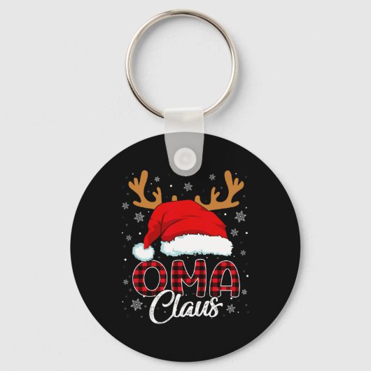 Oma Claus Santa Hat Rendier Red Plaid Matching Fa Sleutelhanger (Voorkant)