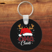Oma Claus Santa Hat Rendier Red Plaid Matching Fa Sleutelhanger (Voorkant)
