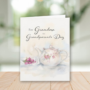 Oma dag voor oma roze bloemenvormige theepot kaart