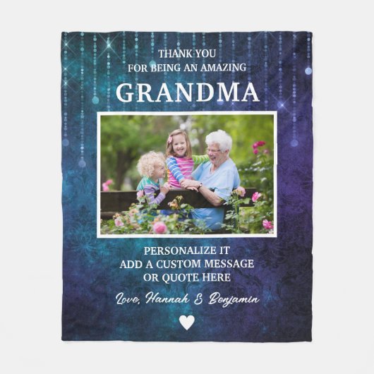 Oma dank u blauwe Sparkles Custom Fleece Deken (Voorkant)