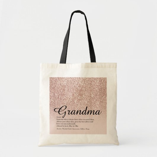 Oma Definitie Roze Goud Glitters Tote Bag (Voorkant)