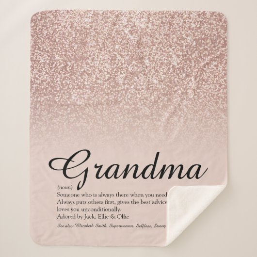 Oma definitie script roze goud glitters sherpa deken (Voorkant)
