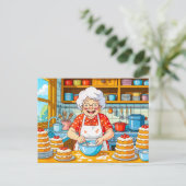 Oma die pannenkoeken bakt illustratie feestdagenkaart (Staand voorkant)