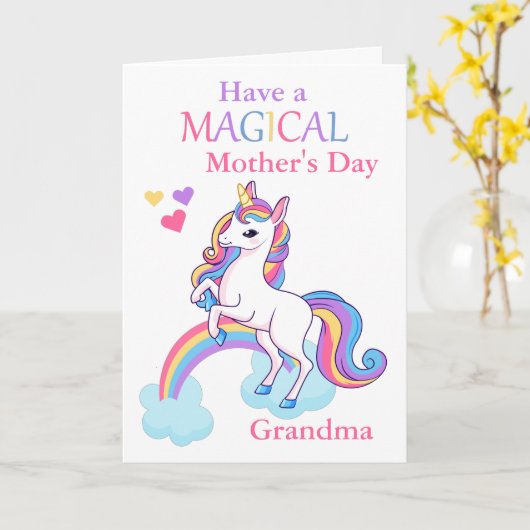 Oma Eenhoorn Magische Moederdag Kaart (Gele Bloem)