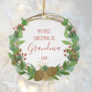 Oma eerste kerst rustieke krans baby foto keramisch ornament