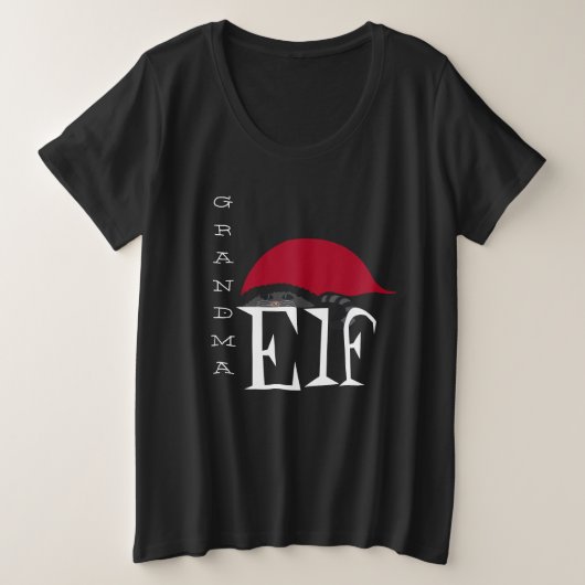 Oma Elf Vakantie Kerstkat Zwarte Tekst Grote Maat T-shirt (Design voorkant)
