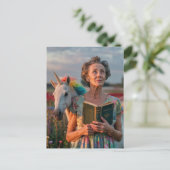 Oma en haar eenhoorn briefkaart (Staand voorkant)