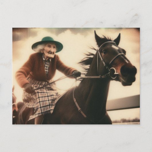 Oma en haar renpaard briefkaart (Voorkant)