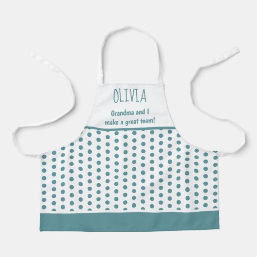Oma en kind turquoise keukenambachtsschort schort (Voorkant)
