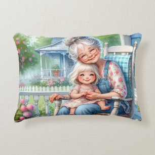 Oma en kleindochter omhelzen elkaar op de veranda accent kussen