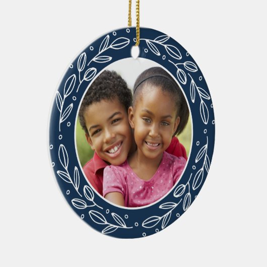 Oma en opa Navy Blue Kerstmis Afbeelding Keramisch Ornament (Rechts)