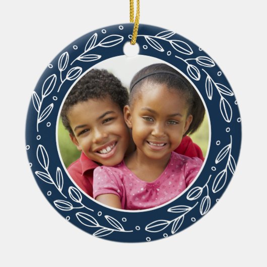 Oma en opa Navy Blue Kerstmis Afbeelding Keramisch Ornament (Voorkant)