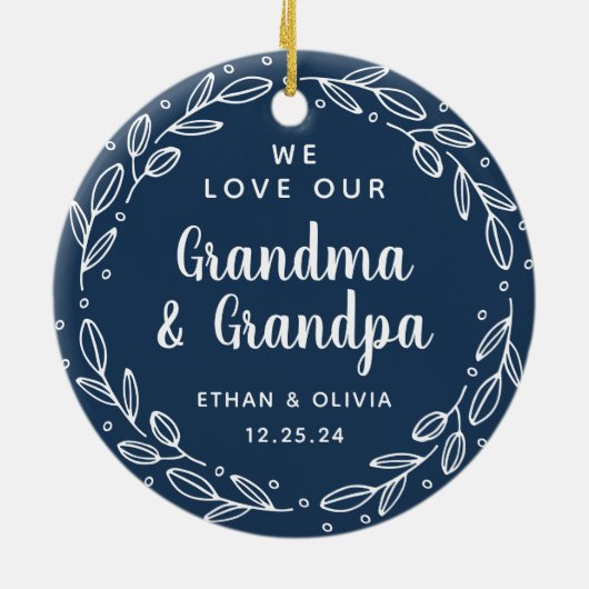 Oma en opa Navy Blue Kerstmis Afbeelding Keramisch Ornament (Achterkant)