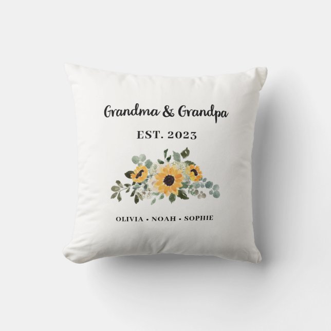 Oma en opa | Rustieke zonnebloem en namen Kussen (Voorkant)