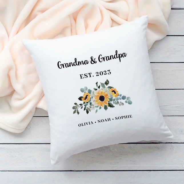 Oma en opa | Rustieke zonnebloem en namen Kussen (A simple, rustic pillow keepsake for your grandma and grandpa)