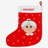 Oma en Snowflakes Kerstmis stoppen Grote Kerstsok (Achterkant)