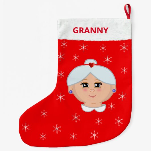 Oma en Snowflakes Kerstmis stoppen Grote Kerstsok (Achterkant)