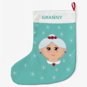 Oma en Snowflakes op licht Blauwgroen Grote Kerstsok (Achterkant)
