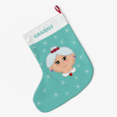 Oma en Snowflakes op licht Blauwgroen Grote Kerstsok (Achterkant (Hangend))