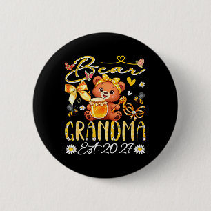 Oma Est 2027 Bloemachtige Das Moederdag Beer Ronde Button 5,7 Cm