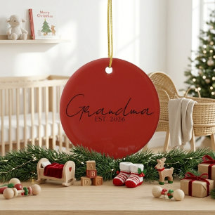Oma Est Jaar Elegante Script Rode Ontwerp Keramisch Ornament