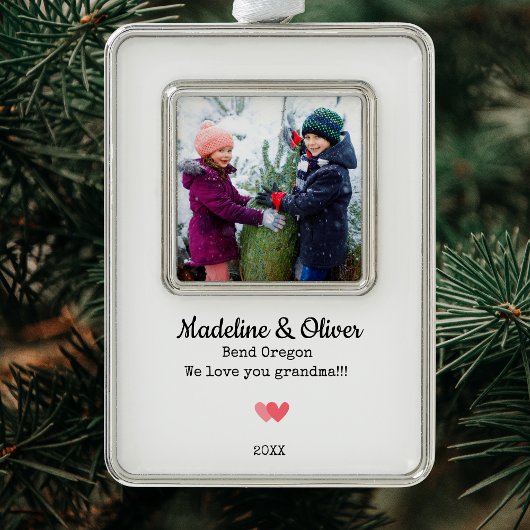 Oma Familiefoto Gepersonaliseerde Kerst Verzilverd Omlijst Ornament