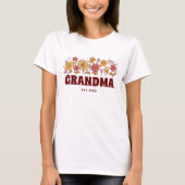 Oma  Floral Groovy Flower Aangepaste tekst T-shirt (Voorkant)