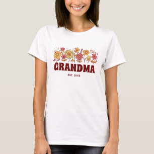 Oma  Floral Groovy Flower Aangepaste tekst T-shirt