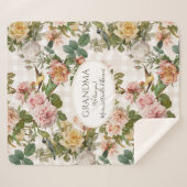 Oma  Floral Pink Yellow Rose n Birds Sherpa Deken (Voorkant (horizontaal))