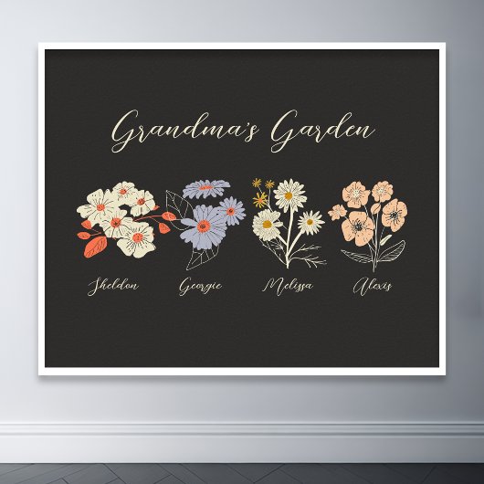 Oma Flower Garden Custom 4 Naam Bloemen Poster