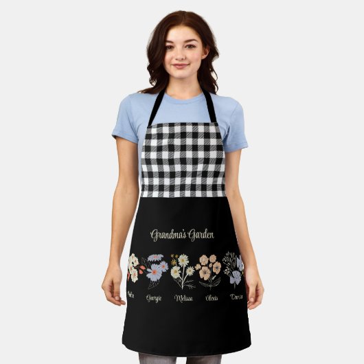 Oma Flower Garden Custom 5 Naam Bloemen Schort (Gedragen)