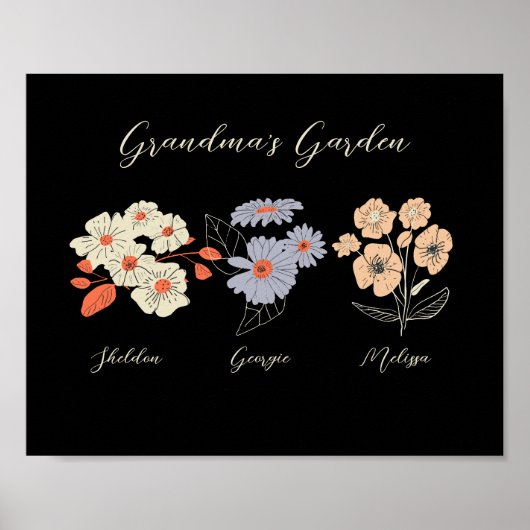 Oma Flower Garden Custom Naam  Bloemen Poster (Voorkant)
