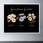 Oma Flower Garden Custom Naam  Bloemen Poster<br><div class="desc">Deze oma's tuinbloem en kleinkinderen Naam custom design is een heerlijke mix van charme en gepersonaliseerde warmte. Het is de perfecte toevoeging aan het oase van elke grootmoeder, die de schoonheid van een botanische tuin direct in haar huis brengt. Met een prachtige bloemenillustratie die de essentie van oma's tuin vastlegt,...</div>