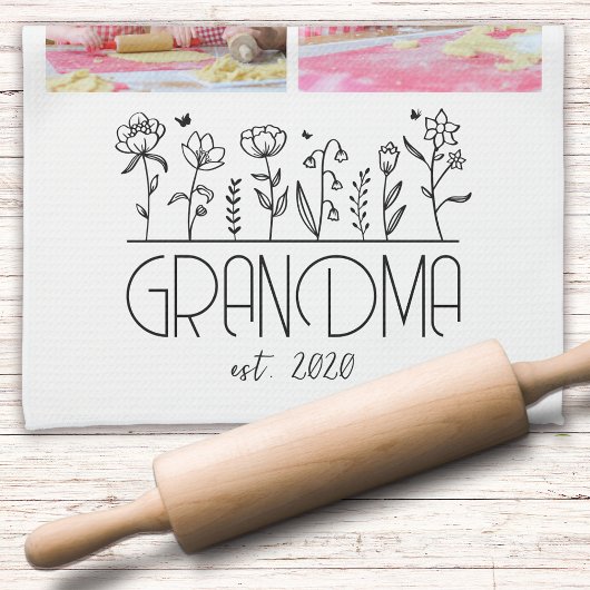 Oma foto collage bloemen theedoek