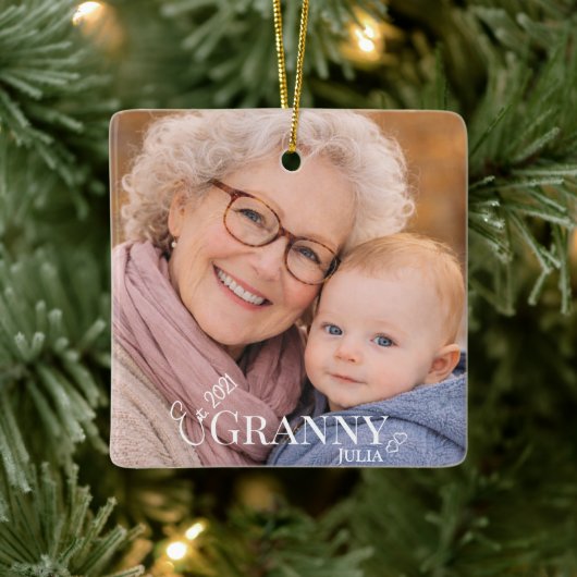 Oma Foto Opgericht Jaar Modern Hart Keramisch Ornament (Boom)