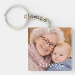 Oma Foto Opgericht Jaar Modern Hart Sleutelhanger