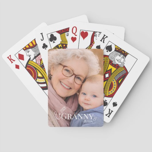 Oma Foto Opgericht Jaar Modern Pokerkaarten (Achterkant)