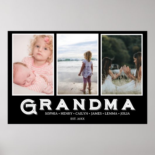 Oma Fotocollage – Aangepaste namen van kleinkinder Poster (Voorkant)