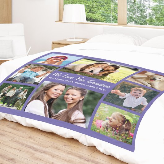 Oma Fotocollage Gepersonaliseerde Paarse Fleece Deken