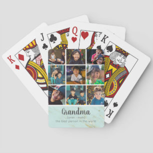 Oma Fotocollage Mint & Goud Marmer Pokerkaarten